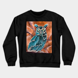 Boho Owl turquoise on orange Crewneck Sweatshirt